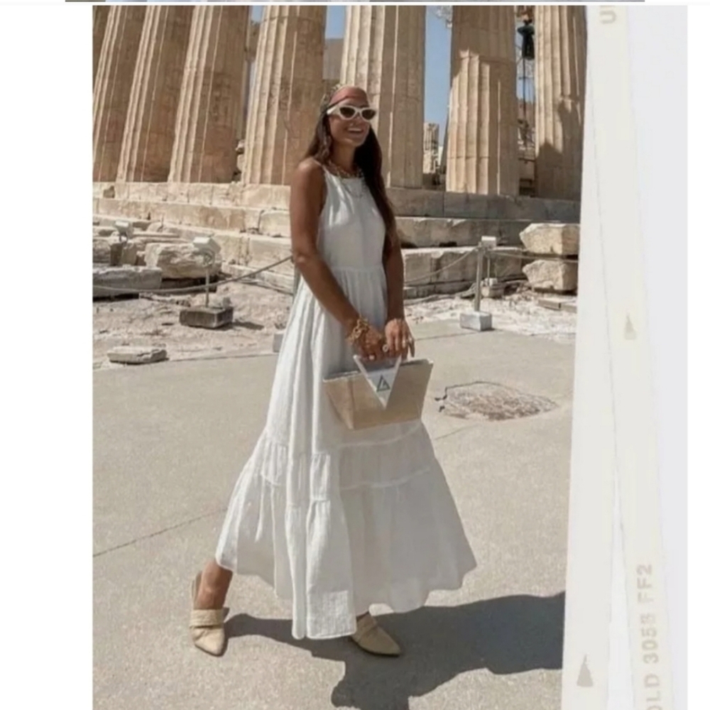 Zara * Cream Maxi Dress Rustic Boho Size S - Picture 3 of 12